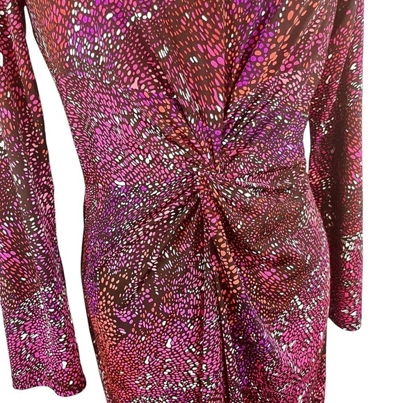 Josef midi dress long sleeve ruched waistline pink purple abstract size S - Picture 6 of 13